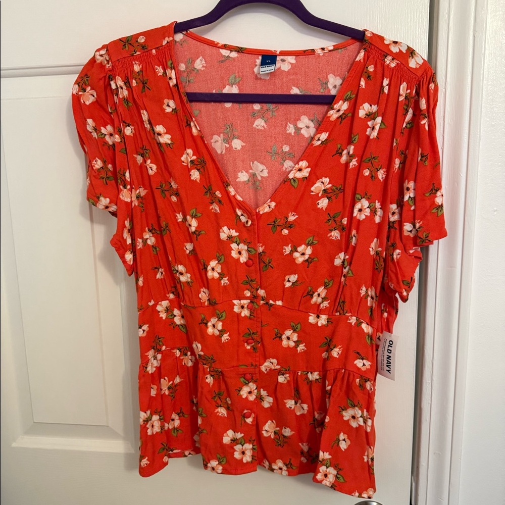 Old Navy Red/Orange Floral Top